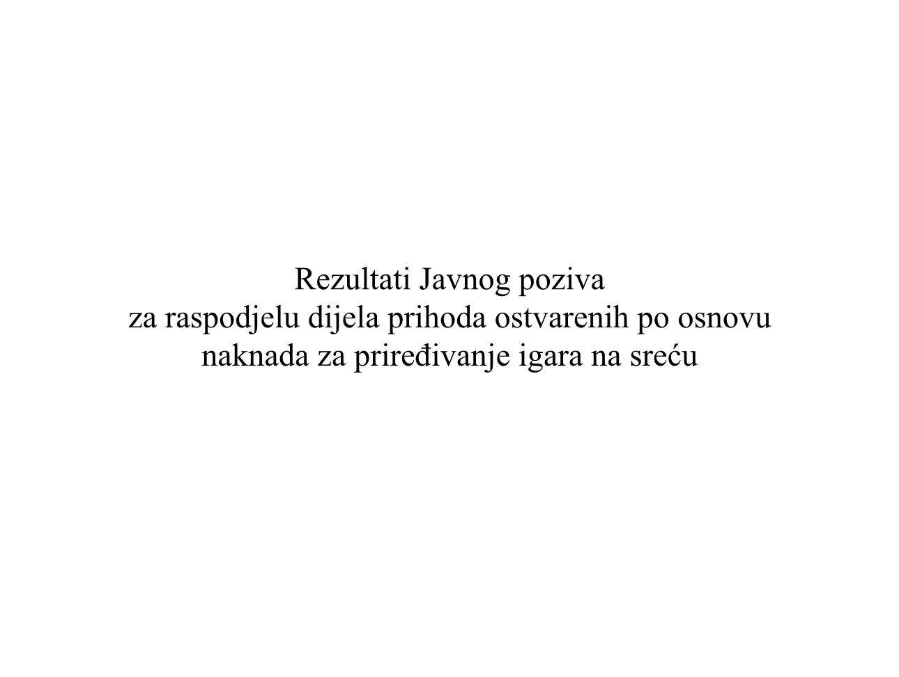 Rezultati Javnog Poziva Za Raspodjelu Dijela Prihoda Ostvarenih Po ...